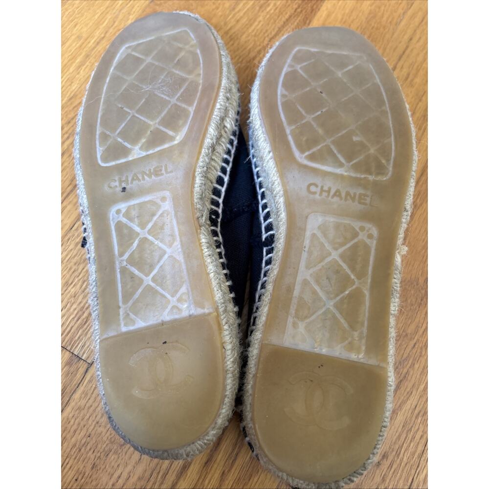 Chanel CC Logo Black Denim leather cap Espadrille Flats EU 38 US 7.5 - Picture 6 of 16